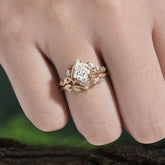Nature Inspired The Dreamy Kite- Cut Moissanite with Fantasy Leaf Gold Ring
